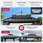 SUNJOY Kingston 12' x 10' Hardtop Gazebo with Galvanized Steel/Polycarbonate Double Roof, Curtain and Netting, Woodgrain Finish Aluminum Posts Permanent Pavilion Gazebo for Garden, Patio, Deck, Lawn