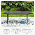Sophia & William Black Expandable Patio Dining Tables Metal Outdoor Table for 6-8 Person Lawn Garden Bistro Rectangular Table
