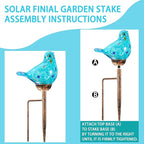Solar Bird Garden Stake Lights - Hand Blown Glass Decorative Garden Pathway Lights Outdoor Waterproof Bird Glass Stakes (Light Blue)