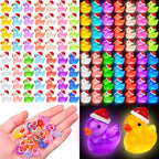 120Pcs Luminous Christmas Mini Resin Duck 14 Colors Glow in The Dark Small Duck Figurines for Miniature Christmas Decor Aquarium Ornament Dollhouse Decoration DIY Slime Craft Kit Birthday Party Favors