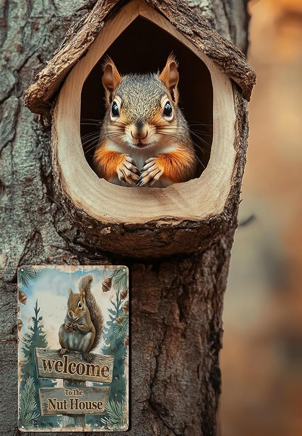 Funny Squirrels Signs Welcome To The Nut House Squirrels Stuff For Indoor Outdoor Decor 12x8 Inches (Green)