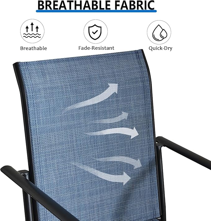 Patio Chairs Set of 8, Outdoor Dining Chairs with Breathable Textilene Fabric, Stackable Patio Chairs for Lawn, Garden, Backyard, Poolside, Blue