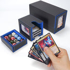 AFIING MTG Commander Card Storage Box - Fits 200 Double Sleeved Cards,3-in-1Card Deck Case,Strong Magnet Card Organizer For Magic Commander TCG CCG,4Dividers &2 Toploaders, Black/Blue