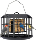 Kingsyard Squirrel Proof Suet Feeder, Cage Bird Feeders for Outdoors Hanging, All Metal, Double Suet Cake Capacity, Tray & Weatherproof, Black
