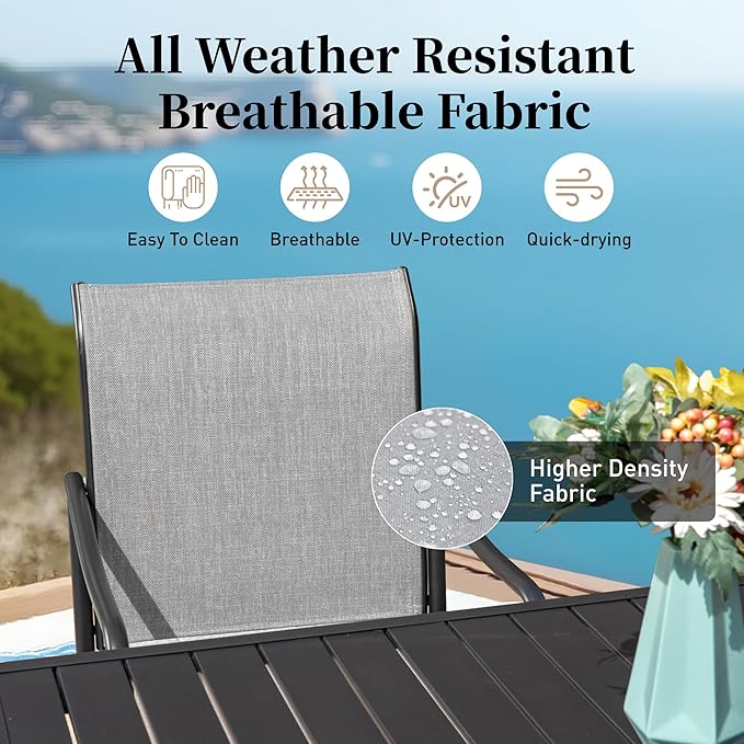 Patio Table and Chairs Set of 8, All-Weather Breathable Textilene Patio Chair with Gourd-Shaped Armrests, 83x39 Rectangle Table with Umbrella Hole, 9 Pcs Metal Frame Patio Dining Set