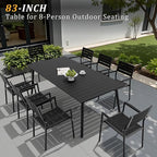 Outdoor Dining Table for 6-8, 82.7 inch Patio Dining Table with Wooden-Like Top and Aluminum Frame, Rectangular Table with Umbrella Hole Outdoor Furniture, Only Table, Black