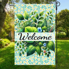Spring Welcome Garden Flag 12x18 Inch Double-Sided Floral Greenery Yard Flags Decoration for Spring Summer Outdoor Decor Eucalyptus Seasonal Farmhouse Yard Outdoor Flag