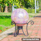 VCUTEKA Gazing Ball, Iridescent Crackled Glass Mosaic Gazing Balls Sphere for Garden Lawn Outdoor Ornament Yard Decorative, 10-Inch, Pink