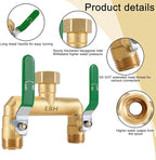 EBH Garden Hose Splitter, 2-Way High Flow Heavy Duty Brass Outdoor Hose Manifold with Extra Long Handles Full Flow Faucet Adapter- 3/4” GHT(Green)