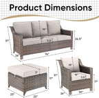 5 Pieces Wicker Patio Furniture Set-Outdoor High Back Sofa with Rattan Wicker Chairs Outdoor Furniture for Porch Garden Backyard Poolside-Brown/Beige