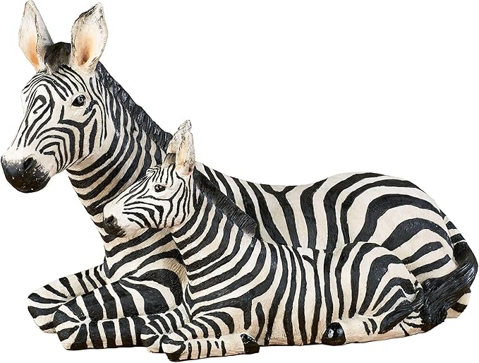 Touch of Class Zebra and Foal Table Sculpture - Resin - Black, White - African Safari Collectible for Bedroom, Living Room, Office, Bookshelf, Mantel, Entryway, Foyer, Nursery