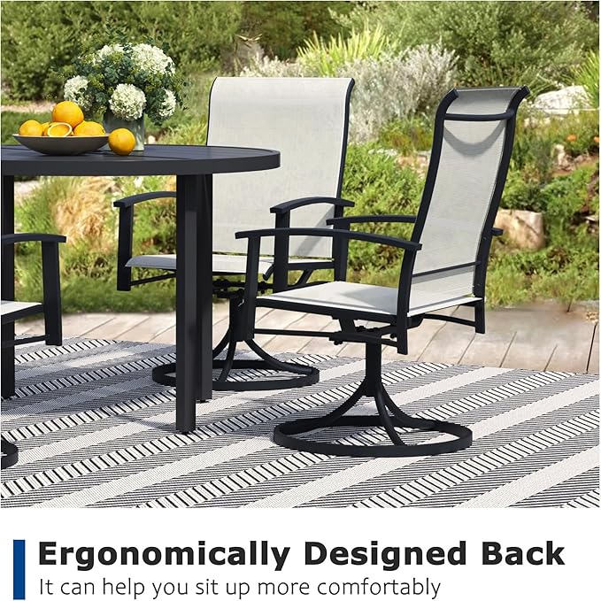 Patio Swivel Chairs Set of 4, Outdoor Swivel Chairs with Armrest, High Back Patio Chair with Metal Frame, All-Weather Outdoor Dining Chair for Deck, Porch and Lawn, Oyster Beige