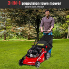 Lawn Mower Gas, Self Propelled 18-Inch 131cc Lawn Mowers & Tractors, 3-in-1 Gas-Powered Lawnmower with 50L Bag, Mulching and Side Discharge, Adjustable Cutting Height, Easy Start for Yards