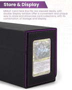 MRAUF MTG Deck Box with Double Commander Display and Dice Tray, Fits 200+ Double Sleeved Cards, Card Storage Box Plus 2 Magnetic Holders& 100Pcs Card Sleeves (Black& Purple)