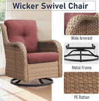 Patio Furniture Set with Swivel Rocker：8 PCS Outdoor Furniture with Swivel Patio Chairs, Suitable for Deck, Yard, Porch, Poolside, Yellow/Red
