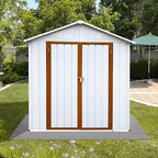 Favfurish 4x6 FT Outdoor Metal Storage Sheds with Apex Roof,Single-Storey Waterproof Roofed Structure Garden Shed w/Lockable Doors,for Lawn Equipment Tool Sundries,White+Yellow