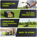 16-Inch Electric Dethatcher and Scarifier, YERYORK 2-in-1 Scarifier and Lawn Dethatcher with Powerful 15.5 AMP Motor 14.5Gal Collection Bag 5-Position Depth Foldable Handle for Lawns(Dark Green)