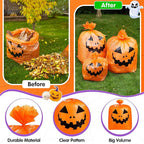 Qilery 12 Pcs Halloween Leaf Lawn Bags Plastic Pumpkin Trash Bags for Leaves with Twist Ties for Halloween Yard Garden Outdoor Party Favors Decorations