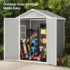Gizoon 6x4.4 FT Outdoor Resin Storage Shed with Floor & Lockable Door - All-Weather Plastic Tool Shed, Double-Wall Design Perfect to Store Patio Furniture, Garden Equipment, Seasonal Items (Grey)