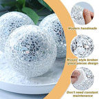 Mosaic Glass Balls 3.35 Inch Decorative Orbs Ball Decor Crack Solid Sphere Mirror for centerpieces Table Bowl Home Christmas Ornaments Silver Set of 3