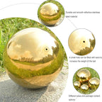 Nerien Gazing Ball, 3.9" Stainless Steel Garden Mirror Globe, Polished Ornament Sphere, Hollow Floating Reflective Hemisphere, Home Outdoor Pond Housewarming Swimming Pool Decoration, Gold, 2pcs