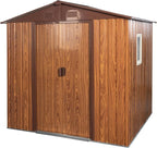 6 x 6 FT Outdoor Storage Shed, Metal Garden Shed with Floor Frame, Tool Shed Outdoor Storage with Lockable Sliding Doors & Window & Air Vents, Storage House Waterproof for Backyard, Lawn, Coffee