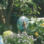 Fly Through Wild Bird Feeder Garden Hanging Bird Feeder Mosaic Circle Squirrel Proof for Outdoor Decoration,Blue