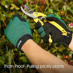 COOLJOB Thorn Proof Garden Gloves with Touchscreen Fingers for Men, Rose Pruning Work Gloves with Palm Cushion for Gardener, Farmer and Landscaper (Green 1 Pair Small)