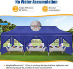 HOTEEL 10x30 Pop up Canopy Tent for Parties, Heavy Duty Easy Setup Tent with 8 Sidewalls, Outdoor Commercial Instant Gazebo for Wedding Event, with Portable Bag & Sand Bags, Dark Blue(Hexagonal Frame)