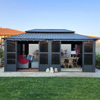 PURPLE LEAF 12' X 20' Solarium Sunroom Permanent Hardtop Gazebo Galvanized Steel Double Roof Aluminum Outdoor Enclosed Gazebo for Lawn Deck Backyard Grey