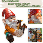 Fantasy Dragon Gnome Garden Statue - 6.8" Weatherproof Resin Garden Gnome with Baby Dragon, Unique Outdoor & Indoor Decor, Handcrafted Yard Art, for Fantasy Lovers & Gardeners