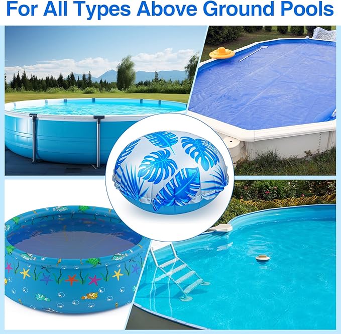 8pcs 4ft Pool Pillows for Above Ground Pools, Cover Balloon Winterizing Inflatable Air Pillow Float with Ropes PVC Ice Equalizer Closing Winter Swimming Ball Accessories