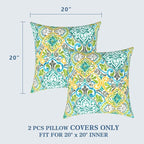 LVTXIII Outdoor Throw Pillow Covers 20 x 20 Inch, Covers ONLY Modern Cute Pattern Decorative Square Toss Pillow Case Pack of 2 for Home Patio Garden Sofa Bed Furniture, Damask Green
