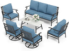 HERA'S HOUSE 6 Piece Patio Furniture Set, 2 x Swivel Chair, 2 x Fixed Chair, 1 x 3-Seat Sofa with Marbling Coffee Table, All Weather Outdoor Conversation Set for Lawn Garden Backyard, Navy Blue