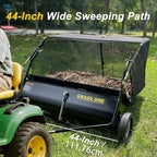 44 Inch Tow-Behind Lawn Sweeper with 25 Cu.Ft Hopper Bag, Adjustable Brush Height & Easy Dump-from-Seat – Picks Up Leaves, Grass & Yard Debris, Garden Gift