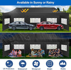 COBIZI 10x30 Pop up Canopy Tent 10x30 Canopy with 8 Sidewalls Waterproof Heavy Duty Commercial Tent for Parties Outdoor Garden Gazebo, Carry Bag with Wheel(10x30ft, Black)
