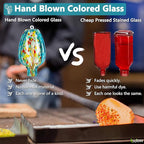 Tulip Shaped Hummingbird Feeder for Outdoors, Hand Blown Glass, 28 fl.oz, Leak Proof & Rustproof, Includes an Ant Moat, Metal Cover with 5 Feeding Ports & 5 Perches, Blue