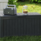 80GAL PLUS Rolling Black Outdoor Deck Box with Lock Hole - Waterproof, SGS - Certified UV Protection, All - Weather Resin, Easy to Move for Poolside or Patio Storage, Effortless Setup