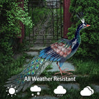 Kircust Metal Peacock Statue for Outdoor Decor - 24" L Elegant Peacock Sculpture for Garden, Patio, Yard, or Home - Weatherproof & Handcrafted Peacock Art