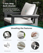 SERWALL HDPE Patio Furniture Set, 7-Piece Outdoor Sectional Sofa Set, All Weather Outdoor Couch Set for Deck, Lawn, Grey Frame with Khaki Cushion