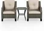 Patio Furniture Set 3 Pieces-Patio Chairs Set of 2 and A Side Table with Thick Cushions and All-Weather PE Wicker for Garden, Patio and Porch, Beige