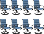 UDPATIO Patio Swivel Dining Chairs Set of 8, Outdoor Dining Chairs High Back with Padded All Weather Breathable Textilene, Metal Rocking Frame for Lawn Garden Backyard, Navy