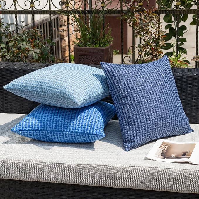 Kevin Textile Outdoor Waterproof Throw Pillow Covers Pack of 2 Farmhouse Decorative Cushion Covers for Garden Patio Tent Balcony Bench Couch Sofa 24x24 Inch, Navy Blue
