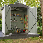 JUMMICO Metal Outdoor Storage Shed 6 x 4 FT Metal Shed with Lockable Door,Waterproof Garden Tool Shed Storage House for Backyard Patio Lawn,White