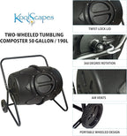 Koolscapes Wheeled Tumbling Composter – 50-Gallon Portable Eco-Friendly Rotating Bin BPA-Free Recycled Plastic with Sturdy Steel Frame & Twist-Lock Lid for Year-Round Composting