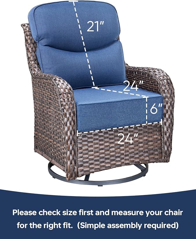 Luxury 24x24x6 Inch Smile Outdoor Cushions - 1 Set Deep Seat Water-Repellent Patio Furniture Replacement Cushion for Wicker Rattan Wood Metal Chair Glider Rocker Loveseat Sofa - Navy Blue