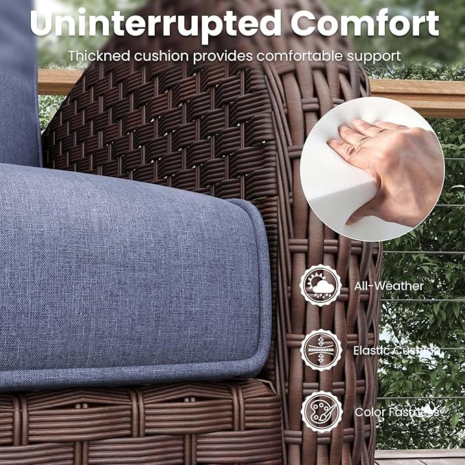 7 Pieces Patio Furniture Sets with Fire Pit Table, Wicker Rattan High Back Outdoor Armchairs Set with 3-Seat Couch, Ottomans and Side Table
