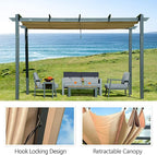 Domi Outdoor Living 10’ X 13’ Outdoor Retractable Pergola with Weather-Resistant Canopy Aluminum Garden Pergola Patio Grill Gazebo for Courtyard