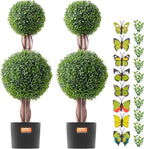 VEVOR Artificial Boxwood Topiary Tree, 36 inch Tall (2 Pieces), Double Ball Faux Topiary Trees, Faux Plant w/Extra Leaves & Pot & Small Decoration, UV Rated Set for Home Decor Indoor/Outdoor