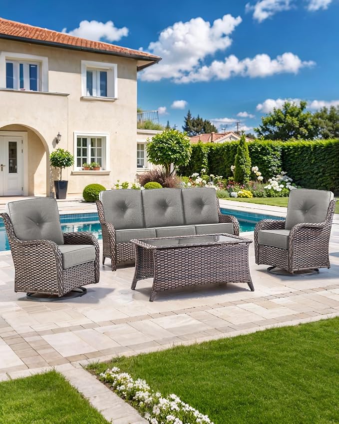 Luxury 22x24/22x25 6-Inch Outdoor Chair Cushions Set of 4 - Heavy Duty Water Repellent Comfortable Cushion for Patio Furniture Set Dining Gliding Rocking Chairs Loveseat L-Shape Sofa - Grey
